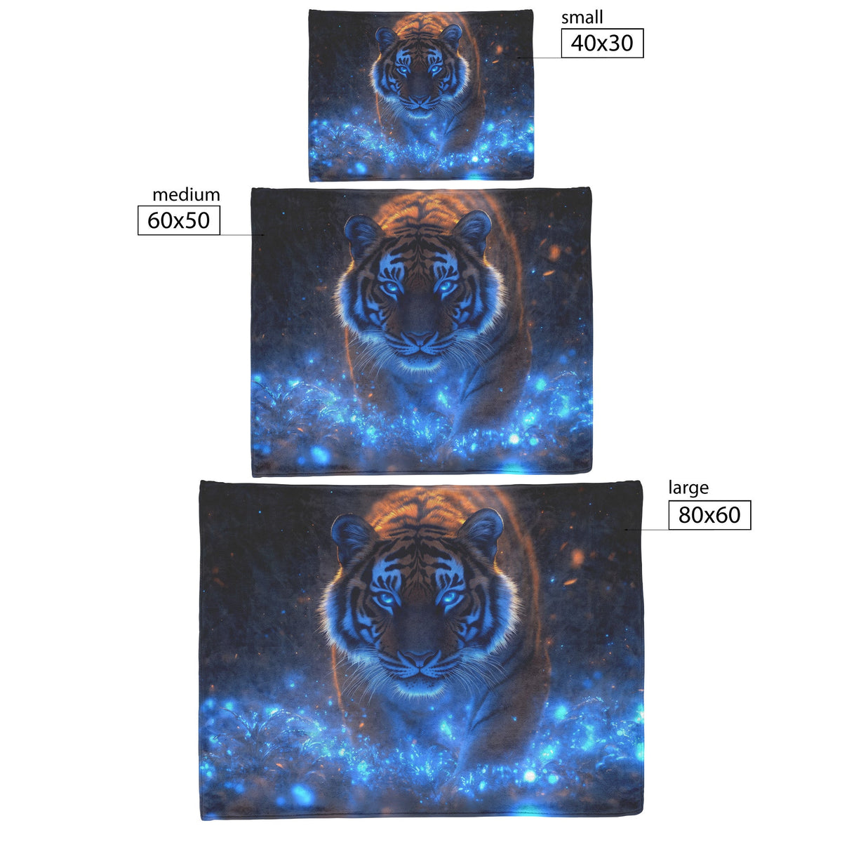 Lone Tiger in Bioluminescent Forest Sherpa Fleece Blanket Glowing Blue Plants Magical Misty Wildlife Scene - Awakening Righteousness