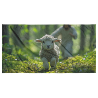 Lost Lamb Beach Towel Soft Absorbent Artistic Design Depicting Joyful Nature Moment Perfect for Beach or Pool Days - Awakening Righteousness