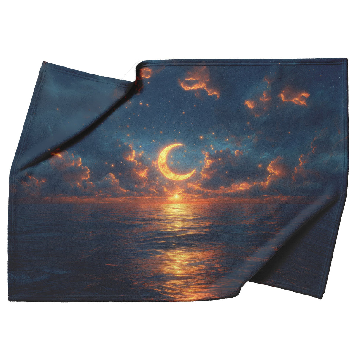 Luminous Sun Embracing Radiant Crescent Moon Golden Stars Twilight Skies Surreal Landscapes Fleece Sherpa Blanket - Awakening Righteousness