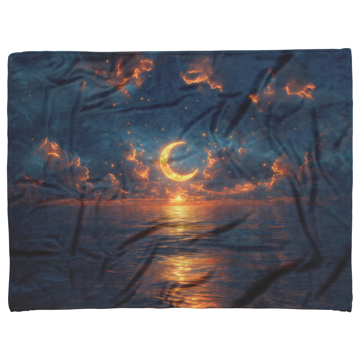 Luminous Sun Embracing Radiant Crescent Moon Golden Stars Twilight Skies Surreal Landscapes Fleece Sherpa Blanket - Awakening Righteousness