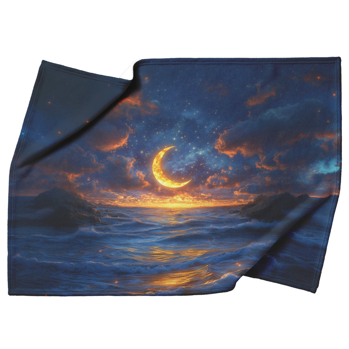 Luminous Sun Embracing Radiant Crescent Moon Golden Stars Twilight Skies Surreal Landscapes Fleece Sherpa Blanket - Awakening Righteousness