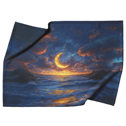 Luminous Sun Embracing Radiant Crescent Moon Golden Stars Twilight Skies Surreal Landscapes Fleece Sherpa Blanket - Awakening Righteousness