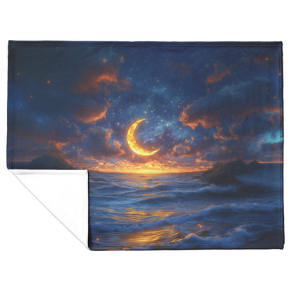 Luminous Sun Embracing Radiant Crescent Moon Golden Stars Twilight Skies Surreal Landscapes Fleece Sherpa Blanket - Awakening Righteousness