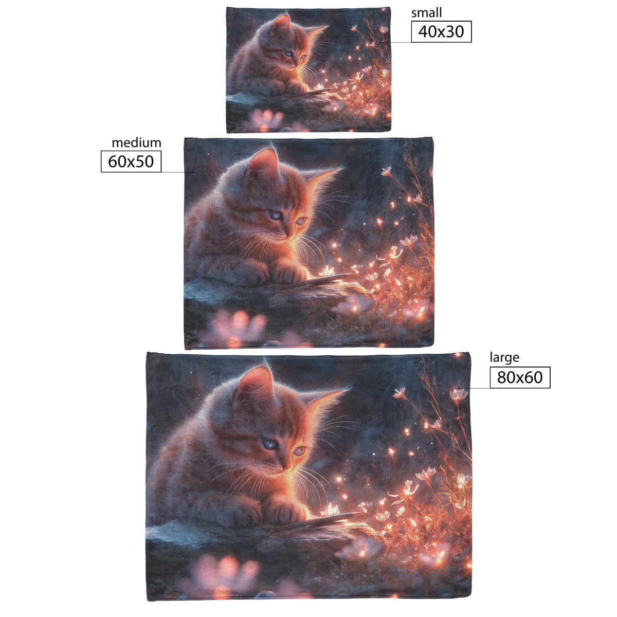 Magical Glowing Cat on Stone Altar with Bioluminescent Flowers in Ethereal Nighttime Forest Fleece Sherpa Blanket - Awakening Righteousness