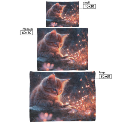 Magical Glowing Cat on Stone Altar with Bioluminescent Flowers in Ethereal Nighttime Forest Fleece Sherpa Blanket - Awakening Righteousness