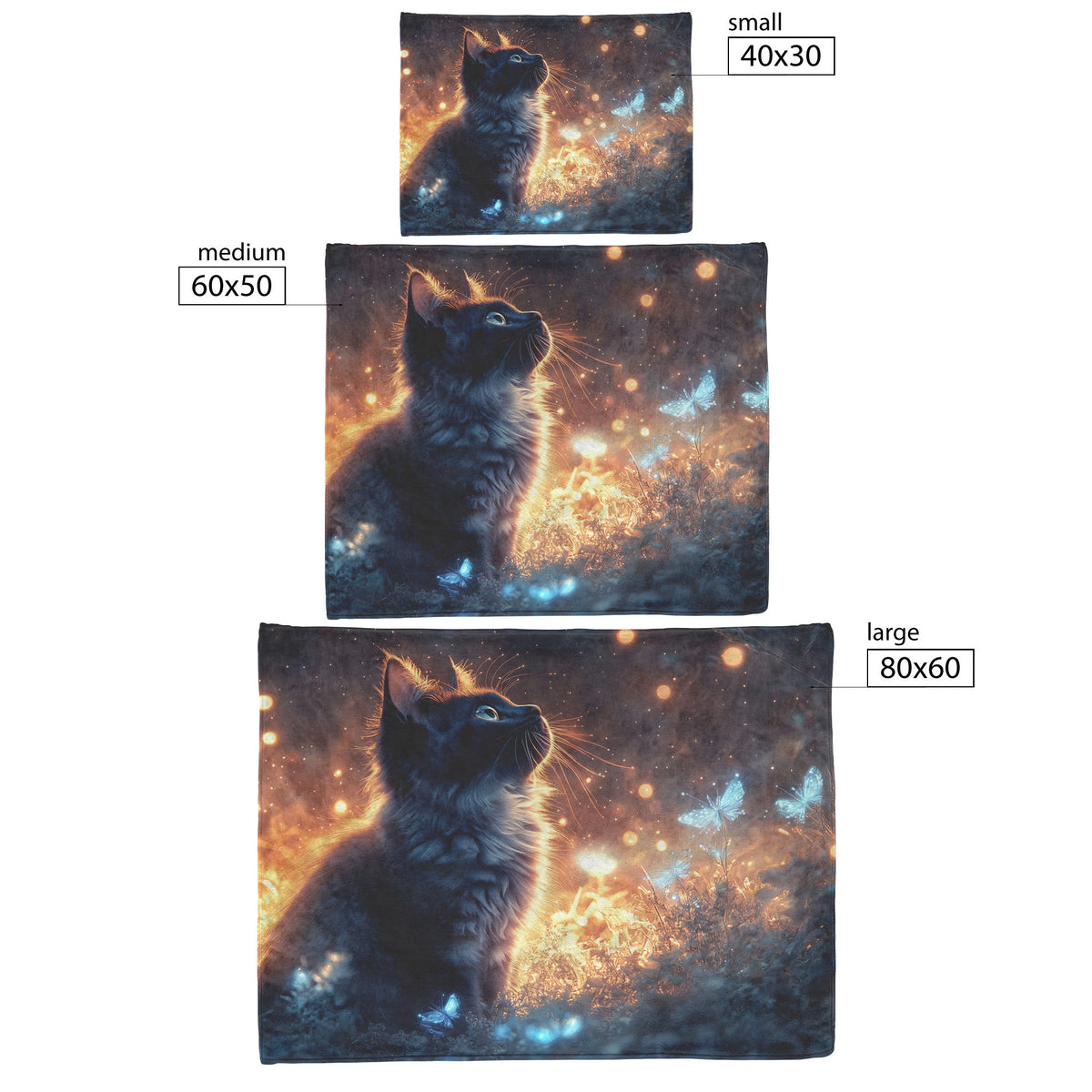 Magical Glowing Cat on Stone Altar with Bioluminescent Flowers in Ethereal Nighttime Forest Fleece Sherpa Blanket - Awakening Righteousness
