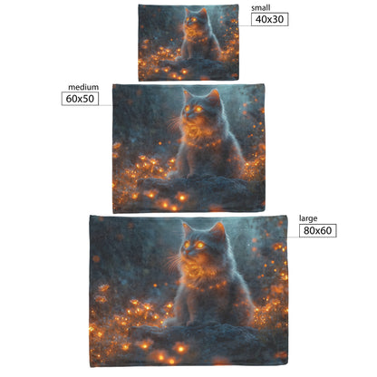 Magical Glowing Cat on Stone Altar with Bioluminescent Flowers in Ethereal Nighttime Forest Fleece Sherpa Blanket - Awakening Righteousness