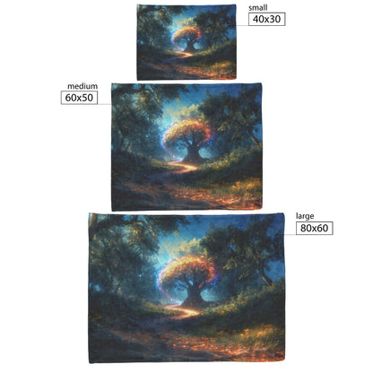 Magical Rainbow Spiraling Around Glowing Crystal Tree Mystical Forest Vibrant Plants Fleece Sherpa Blanket - Awakening Righteousness