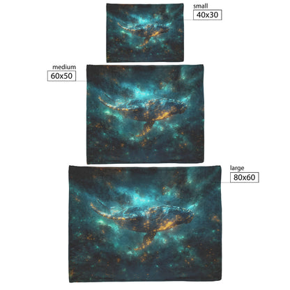 Majestic Blue Whale Swimming Through Glowing Bioluminescent Ocean Twilight Sky Soft Blue Green Light Fleece Sherpa Blanket - Awakening Righteousness