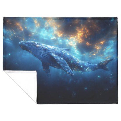 Majestic Blue Whale Swimming Through Glowing Bioluminescent Ocean Twilight Sky Soft Light Fleece Sherpa Blanket - Awakening Righteousness