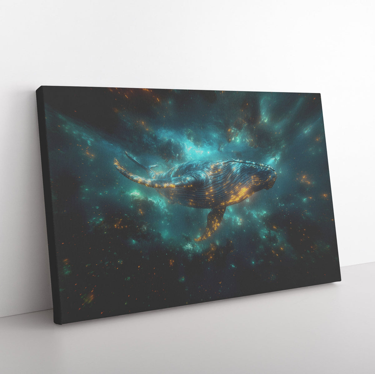 Majestic Blue Whale Swimming Through Glowing Bioluminescent Ocean Under Twilight Sky Canvas Wall Art Decor - Awakening Righteousness
