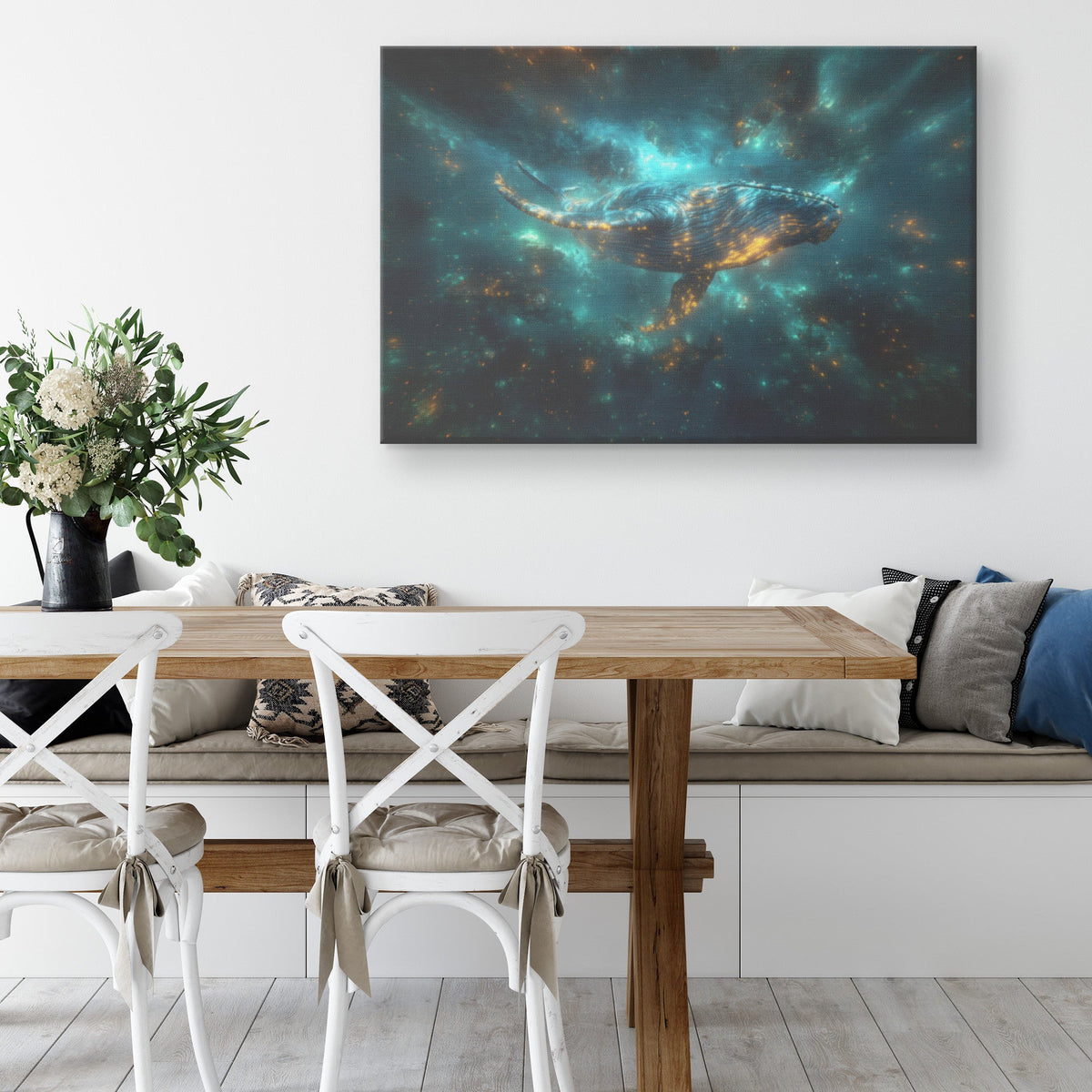 Majestic Blue Whale Swimming Through Glowing Bioluminescent Ocean Under Twilight Sky Canvas Wall Art Decor - Awakening Righteousness