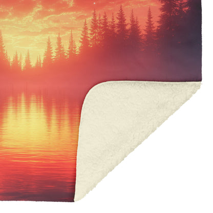 Majestic Deer Silhouetted Against Glowing Twilight Sky with Stars and Silver Forest Light Fleece Sherpa Blanket - Awakening Righteousness