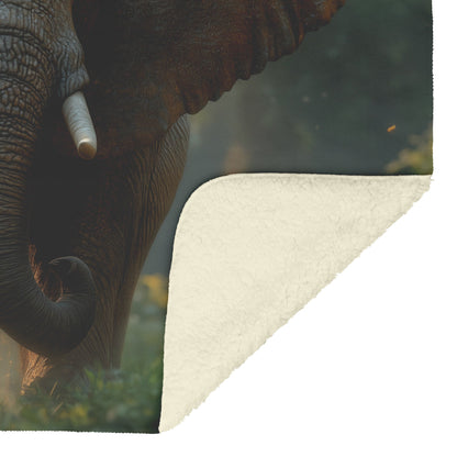 Majestic Elephant in Lush Forest Cozy Sherpa Fleece Blanket - Awakening Righteousness