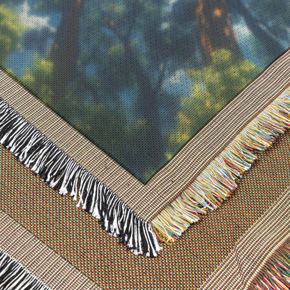 Majestic Forest Canopy Woven Throw Blanket Featuring Sunlit Trees and Lush Green Foliage for Cozy Nature Inspired Decor - Awakening Righteousness