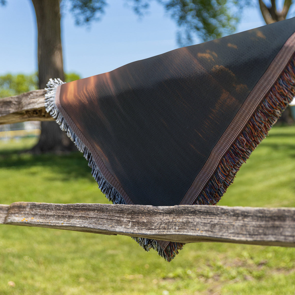 Majestic Sunset Tree by Mountain Lake Woven Throw Blanket - Awakening Righteousness