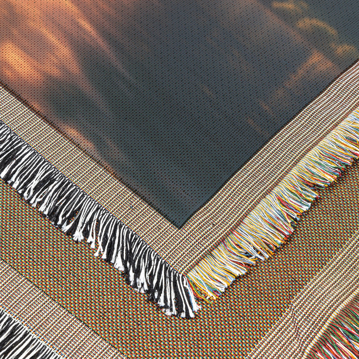 Majestic Sunset Tree by Mountain Lake Woven Throw Blanket - Awakening Righteousness