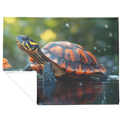 Majestic Turtle Gazing at Sky Sherpa Fleece Blanket in Swampy Forest - Awakening Righteousness