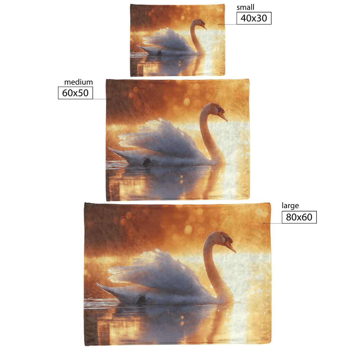 Majestic White Swan Gliding Across Glowing Crystal Clear Lake Under Golden Sunrise With Shimmering Reflection Fleece Sherpa Blanket - Awakening Righteousness