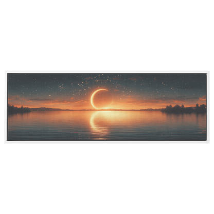 Minimalist Celestial Artwork Crescent Moons Dotted Star Trails Muted Olive Taupe Tones Ultra High Definition Boho Elegance Panoramic Framed Canvas Wall Art - Awakening Righteousness