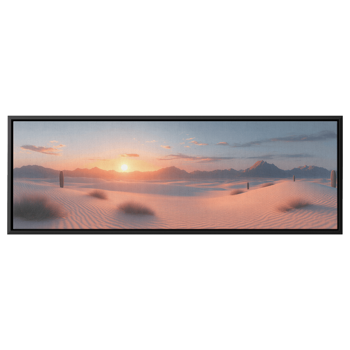 Minimalist Desert Scene Bold Cacti Silhouettes Muted Sand Dunes Soft Gray Sky Ultra High Definition Refined Textures Canvas Wall Art - Awakening Righteousness