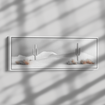 Minimalist Desert Scene Bold Cacti Silhouettes Muted Sand Dunes Soft Gray Sky Ultra High Definition Refined Textures Canvas Wall Art - Awakening Righteousness