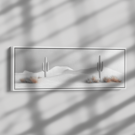Minimalist Desert Scene Bold Cacti Silhouettes Muted Sand Dunes Soft Gray Sky Ultra High Definition Refined Textures Canvas Wall Art - Awakening Righteousness