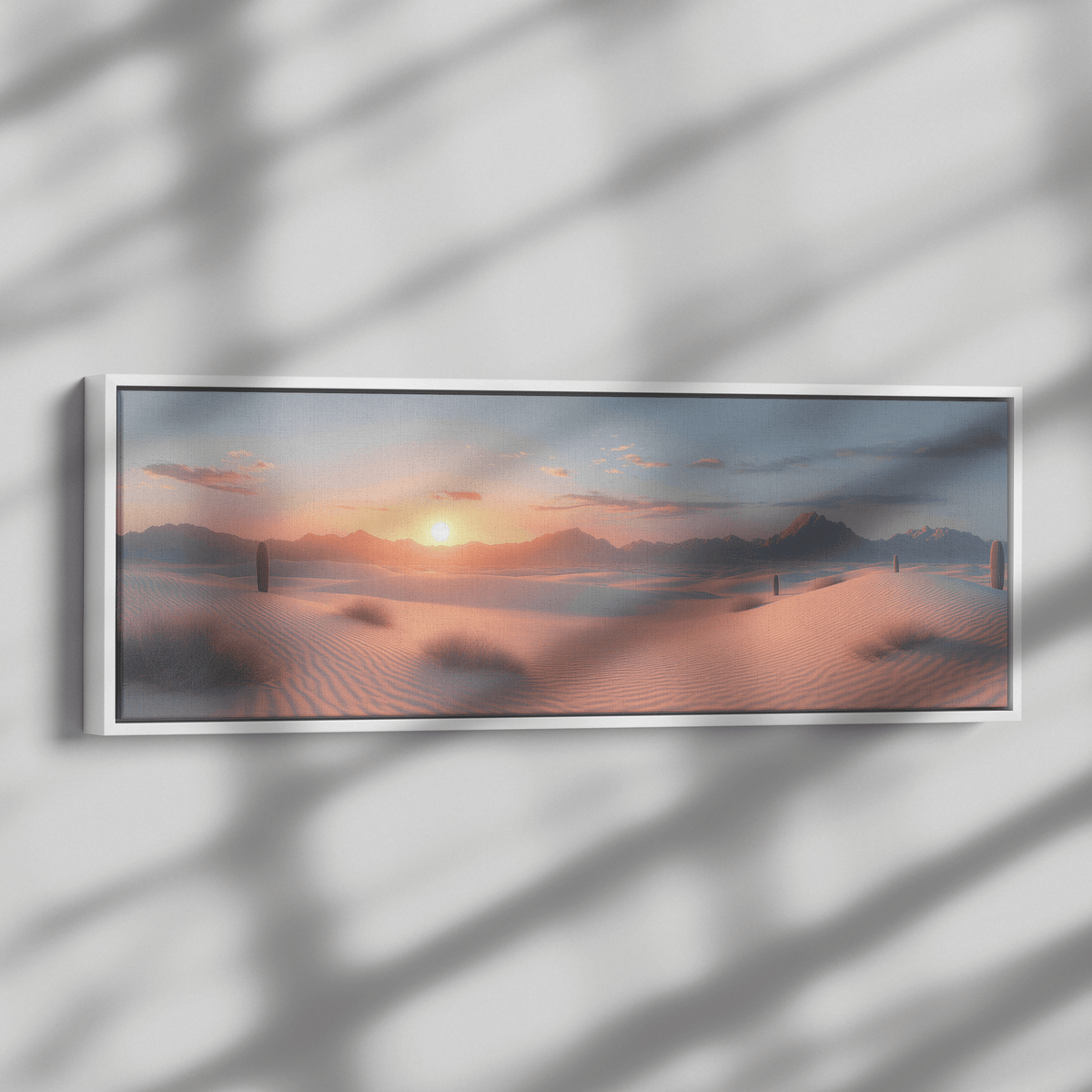 Minimalist Desert Scene Bold Cacti Silhouettes Muted Sand Dunes Soft Gray Sky Ultra High Definition Refined Textures Canvas Wall Art - Awakening Righteousness