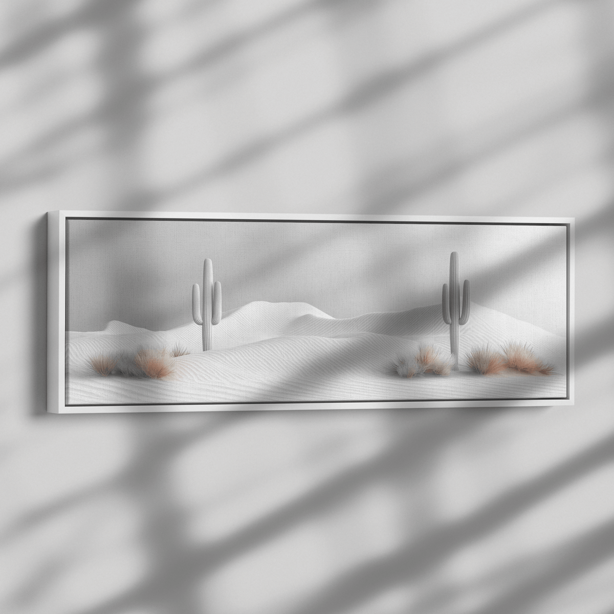 Minimalist Desert Scene Bold Cacti Silhouettes Muted Sand Dunes Soft Gray Sky Ultra High Definition Refined Textures Canvas Wall Art - Awakening Righteousness
