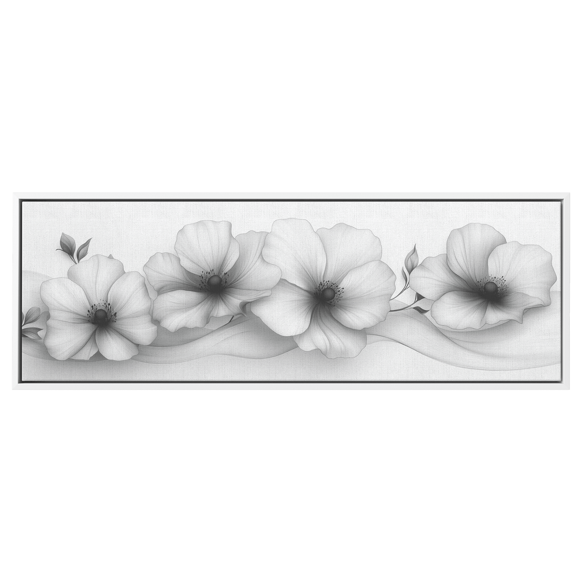 Minimalist Monochrome Line Art Abstract Florals Matte White Background Modern Geometric Ultra High Definition Hyperrealistic Panoramic Framed Canvas Wall Art - Awakening Righteousness