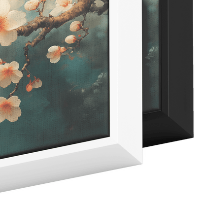 Minimalist Monochrome Line Art Cherry Blossoms Muted Green Background Refined Intricate Ultra High Definition Meticulous Details Panoramic Framed Canvas Wall Art - Awakening Righteousness