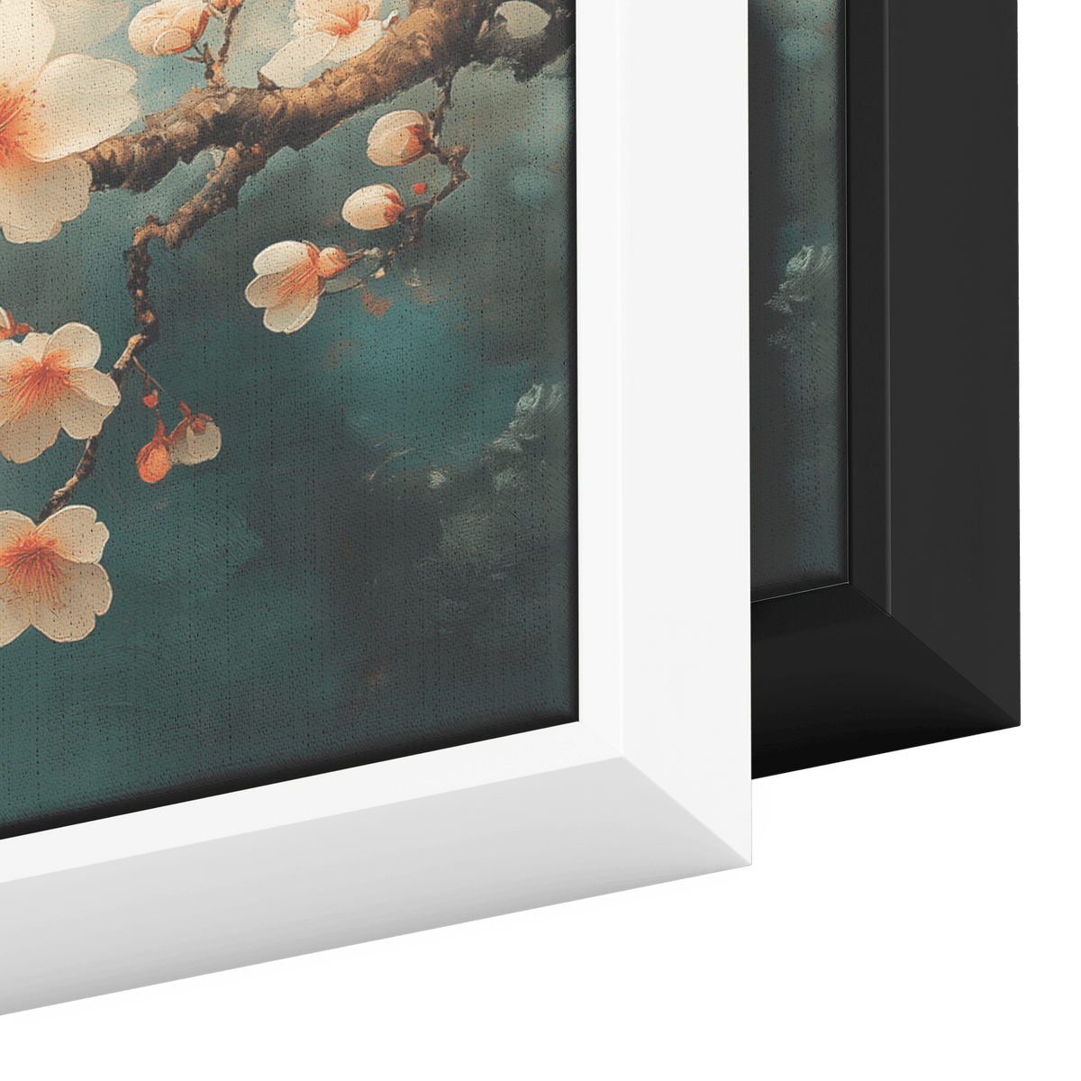 Minimalist Monochrome Line Art Cherry Blossoms Muted Green Background Refined Intricate Ultra High Definition Meticulous Details Panoramic Framed Canvas Wall Art - Awakening Righteousness