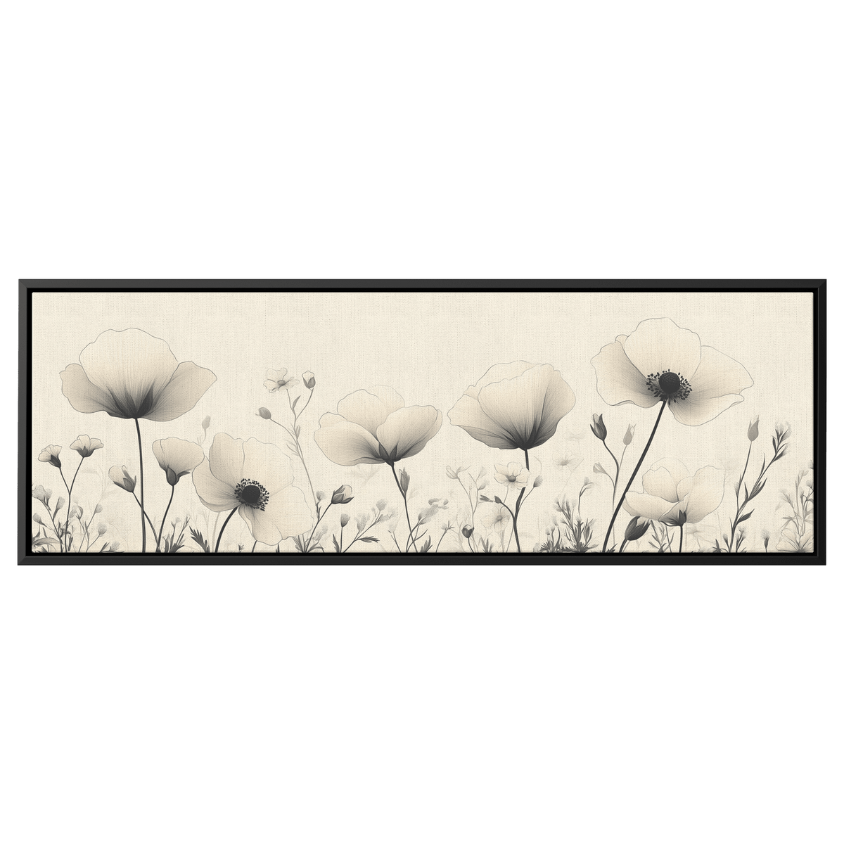 Minimalist Monochrome Line Art Garden Flowers Thin Clean Lines Warm Beige Background Ultra High Definition Elegant Design Panoramic Framed Canvas Wall Art - Awakening Righteousness