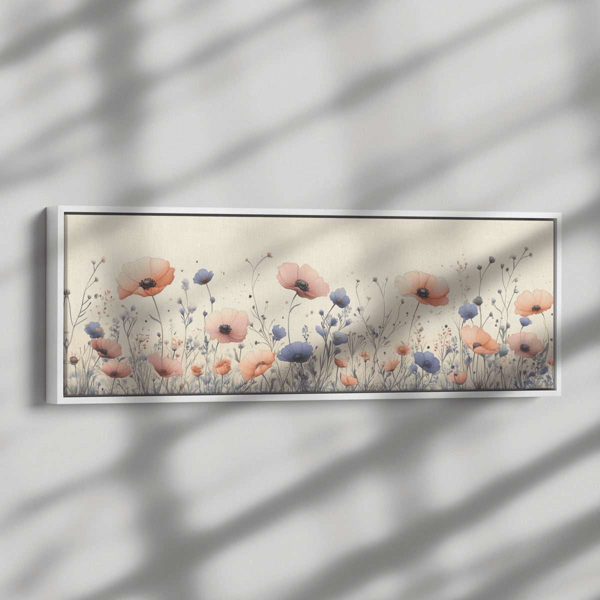 Minimalist Monochrome Line Art Garden Flowers Thin Clean Lines Warm Beige Background Ultra High Definition Elegant Design Panoramic Framed Canvas Wall Art - Awakening Righteousness
