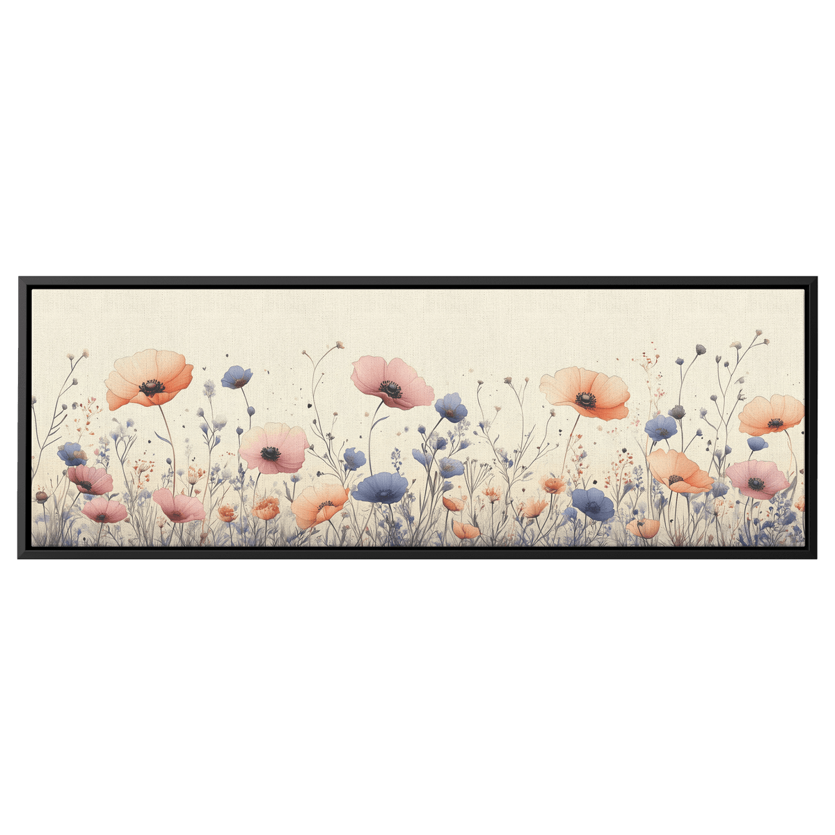 Minimalist Monochrome Line Art Garden Flowers Thin Clean Lines Warm Beige Background Ultra High Definition Elegant Design Panoramic Framed Canvas Wall Art - Awakening Righteousness