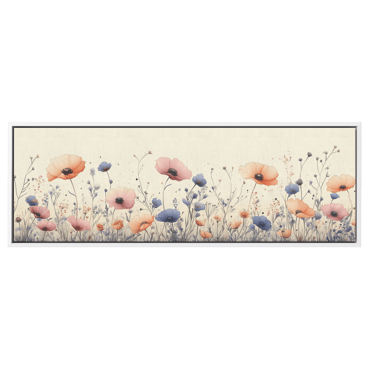 Minimalist Monochrome Line Art Garden Flowers Thin Clean Lines Warm Beige Background Ultra High Definition Elegant Design Panoramic Framed Canvas Wall Art - Awakening Righteousness