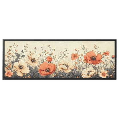 Minimalist Monochrome Line Art Garden Flowers Thin Clean Lines Warm Beige Background Ultra High Definition Elegant Design Panoramic Framed Canvas Wall Art - Awakening Righteousness