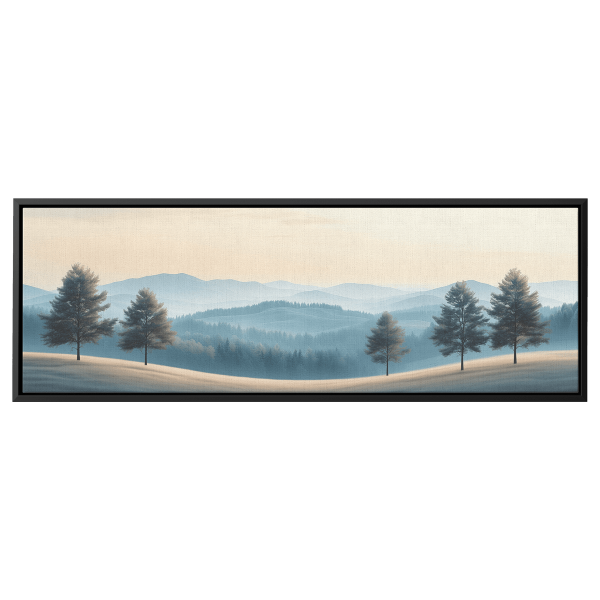 Minimalist Nature Artwork Distant Hills Tree Silhouettes Taupe Light Beige Tones Ultra High Definition Clean Minimalist Panoramic Framed Canvas Wall Art - Awakening Righteousness
