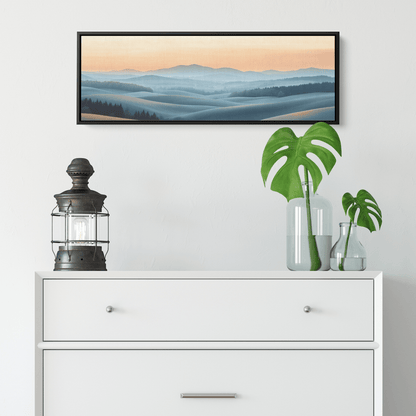 Minimalist Panoramic Artwork Rolling Hills Soft Taupe Palette Muted Highlights Ultra High Definition Tranquil Elegant Panoramic Framed Canvas Wall Art - Awakening Righteousness