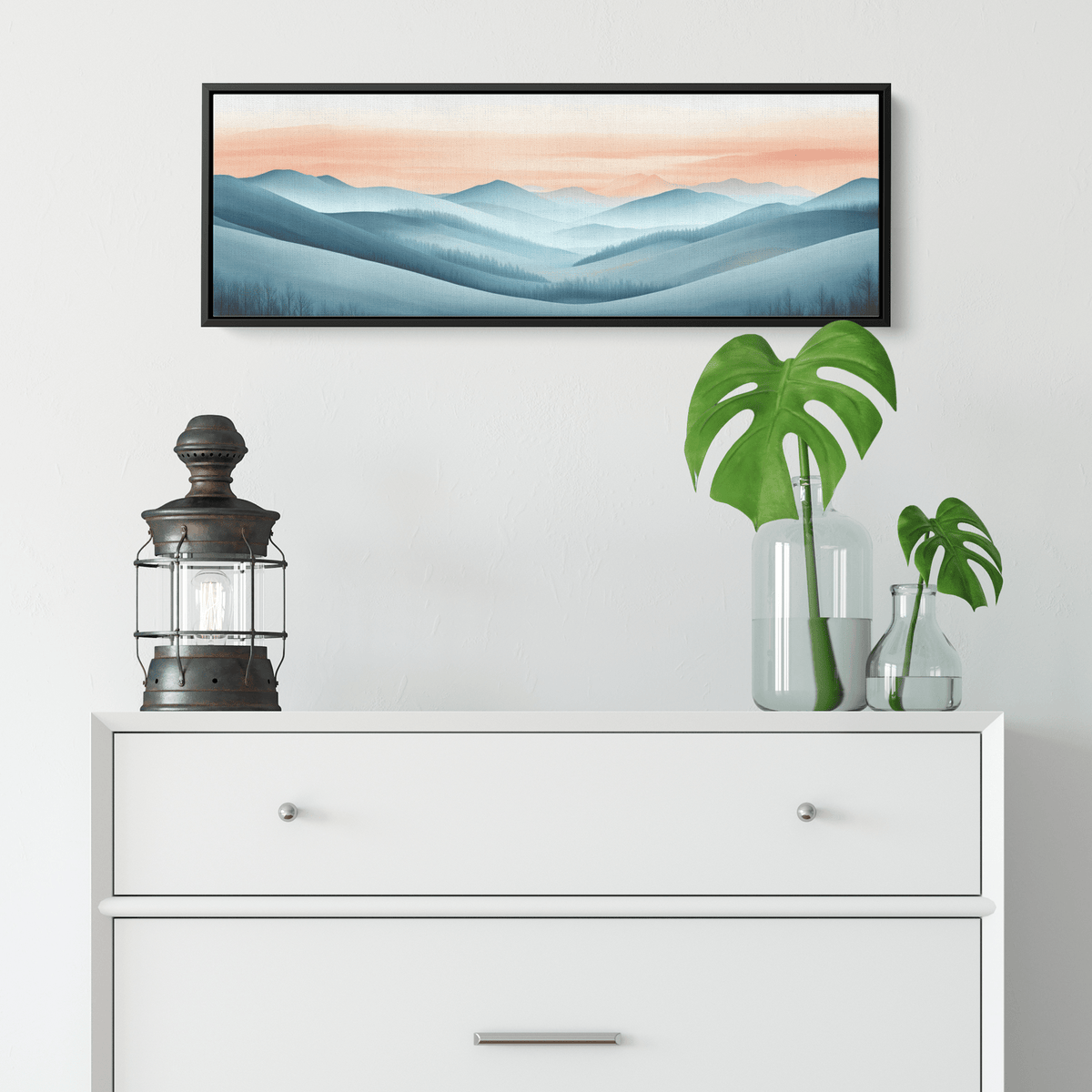 Minimalist Panoramic Artwork Rolling Hills Soft Taupe Palette Muted Highlights Ultra High Definition Tranquil Elegant Panoramic Framed Canvas Wall Art - Awakening Righteousness