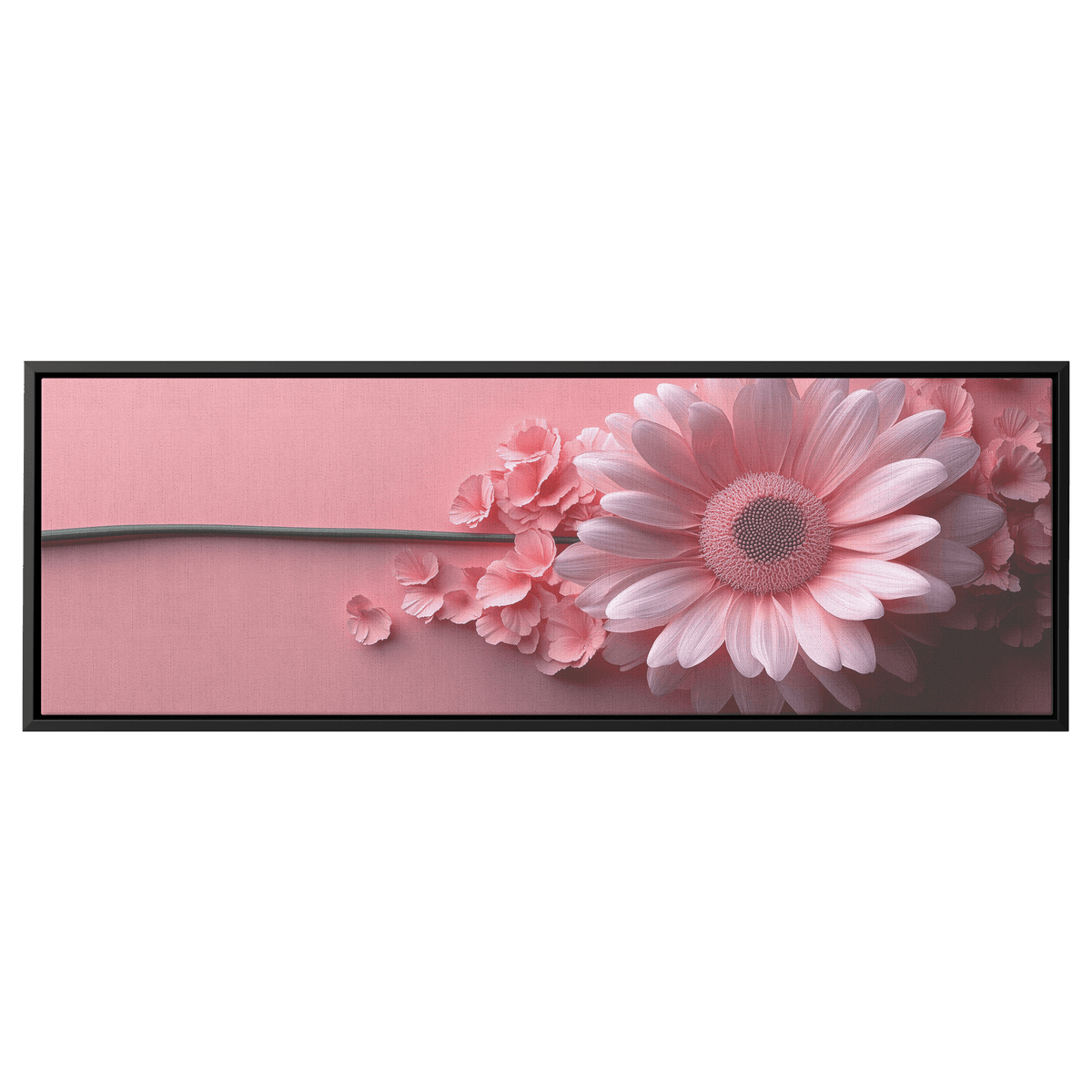 Minimalist Single Stem Floral Artwork Daisy Long Thin Stem Soft Pastel Background Ultra High Definition Elegant Minimalism Panoramic Framed Canvas Wall Art - Awakening Righteousness