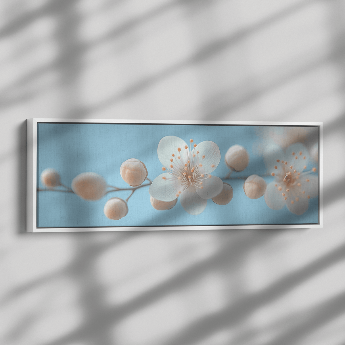 Minimalist Single Stem Floral Artwork Wildflower Soft Shading Light Blue Background Ultra High Definition Delicate Simplicity Panoramic Framed Canvas Wall Art - Awakening Righteousness