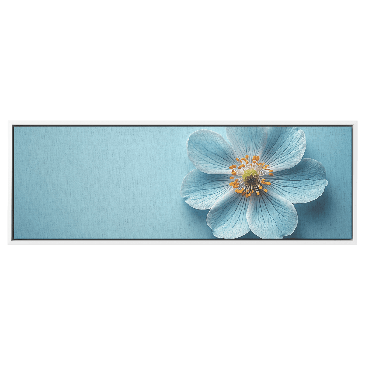 Minimalist Single Stem Floral Artwork Wildflower Soft Shading Light Blue Background Ultra High Definition Delicate Simplicity Panoramic Framed Canvas Wall Art - Awakening Righteousness