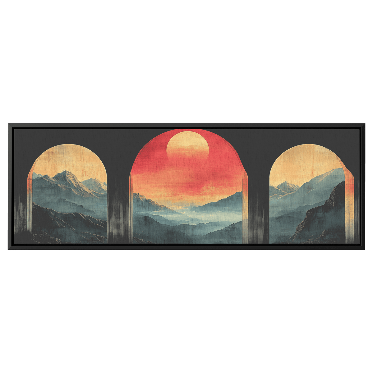 Modern Arches Sunburst Pastel Earth Tones Artwork For Contemporary Home Office Decor Panoramic Framed Canvas Wall Art - Awakening Righteousness