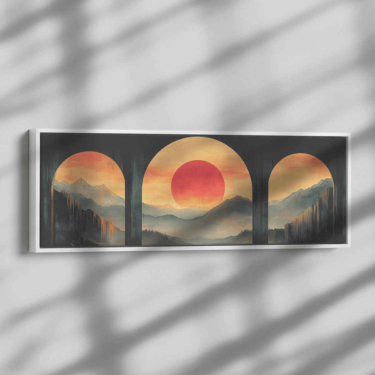 Modern Arches Sunburst Pastel Earth Tones Artwork For Contemporary Home Office Decor Panoramic Framed Canvas Wall Art - Awakening Righteousness