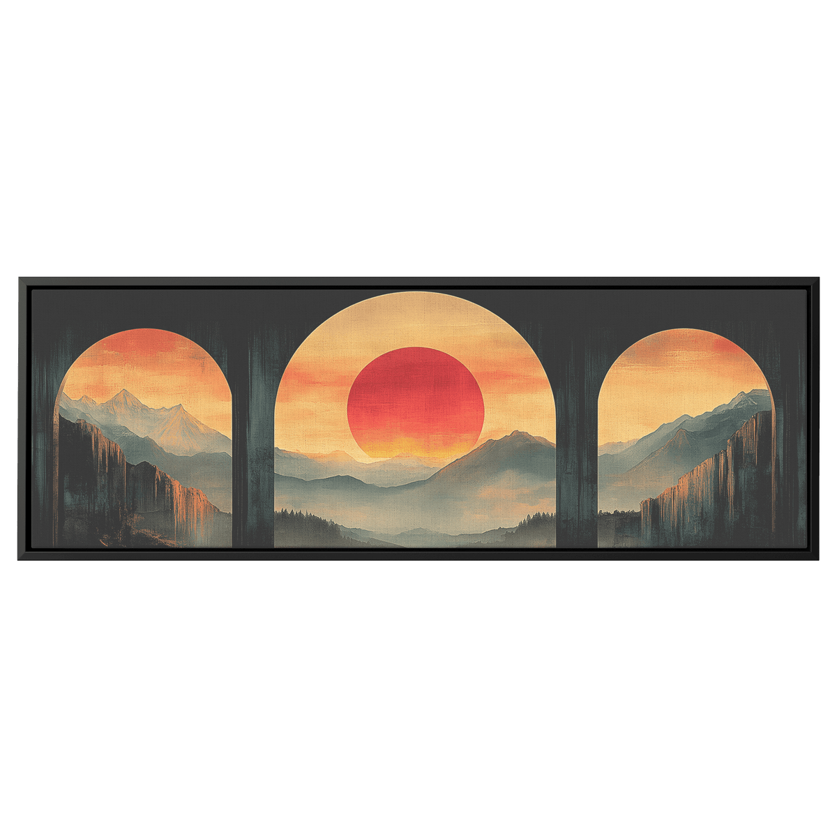 Modern Arches Sunburst Pastel Earth Tones Artwork For Contemporary Home Office Decor Panoramic Framed Canvas Wall Art - Awakening Righteousness