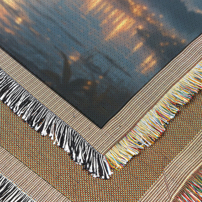 Moonlit Romance Woven Throw Blanket with Starry Sky and Reflective Water Scene for Cozy Nights and Dreamy Decor - Awakening Righteousness