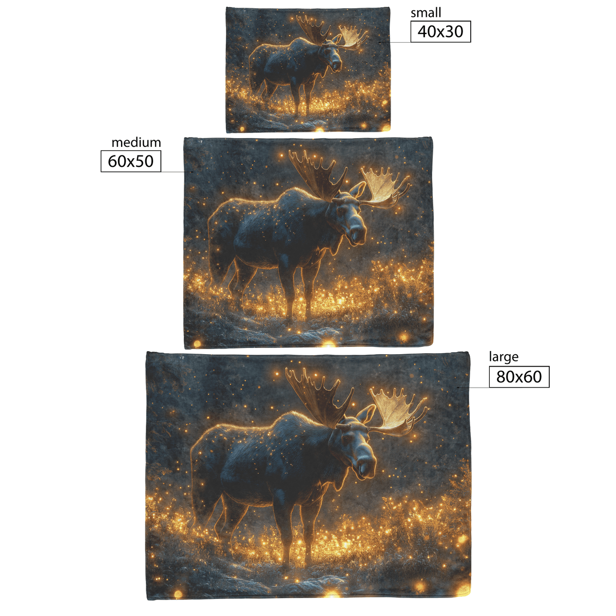 Moose Standing on Mossy Forest Trail Surrounded by Bioluminescent Plants and Fireflies Under Twilight Sky Fleece Sherpa Blanket - Awakening Righteousness