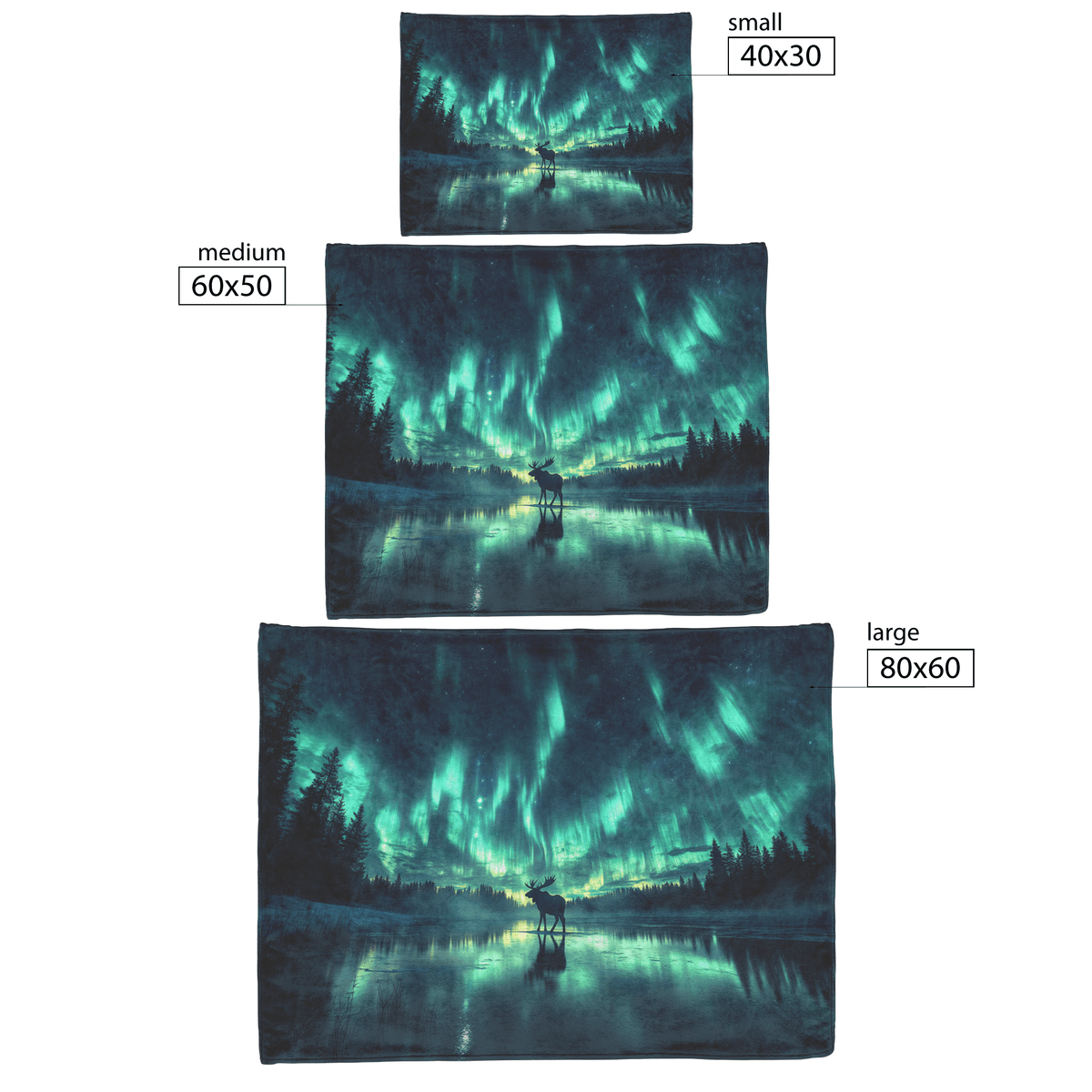 Moose Walking Across Frozen Lake Under Glowing Aurora Borealis With Antler Reflections on Icy Surface Fleece Sherpa Blanket - Awakening Righteousness