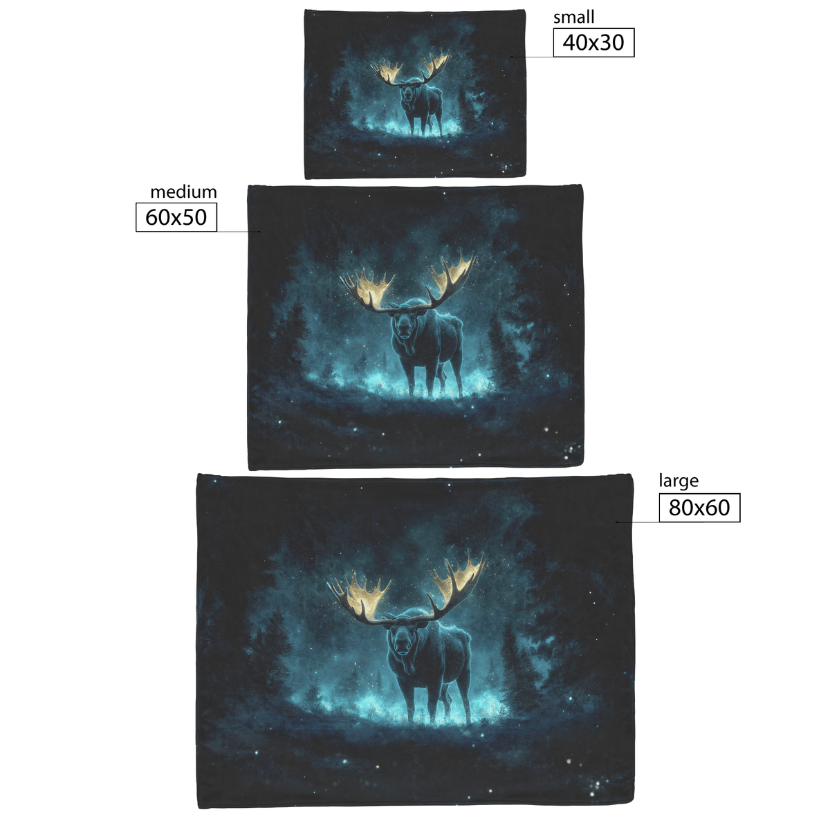 Moose With Massive Glowing Antlers Standing in Bioluminescent Forest Surrounded by Blue and Green Light Fleece Sherpa Blanket - Awakening Righteousness
